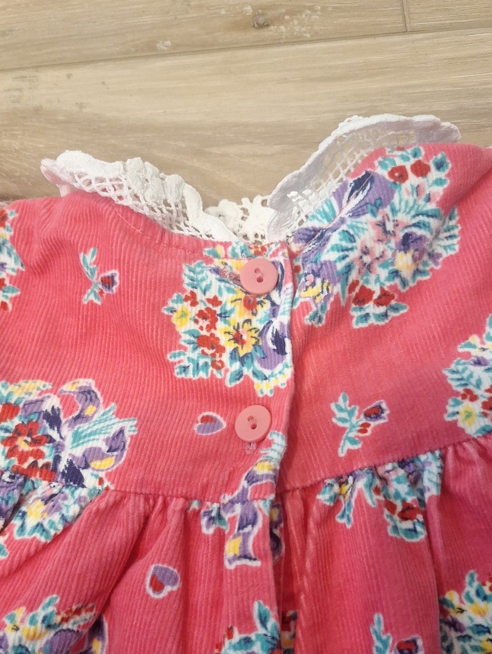 Vintage OshKosh B'gosh The Genuine Article Coral Floral Corduroy Dress 18 mos - Picture 3 of 8